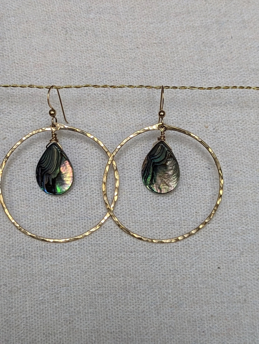 Kai Abalone Shell Hoop Earrings - Hammered Gold - Handcrafted Fine Jewelry by ShellDance Designs, Kona Hawaii