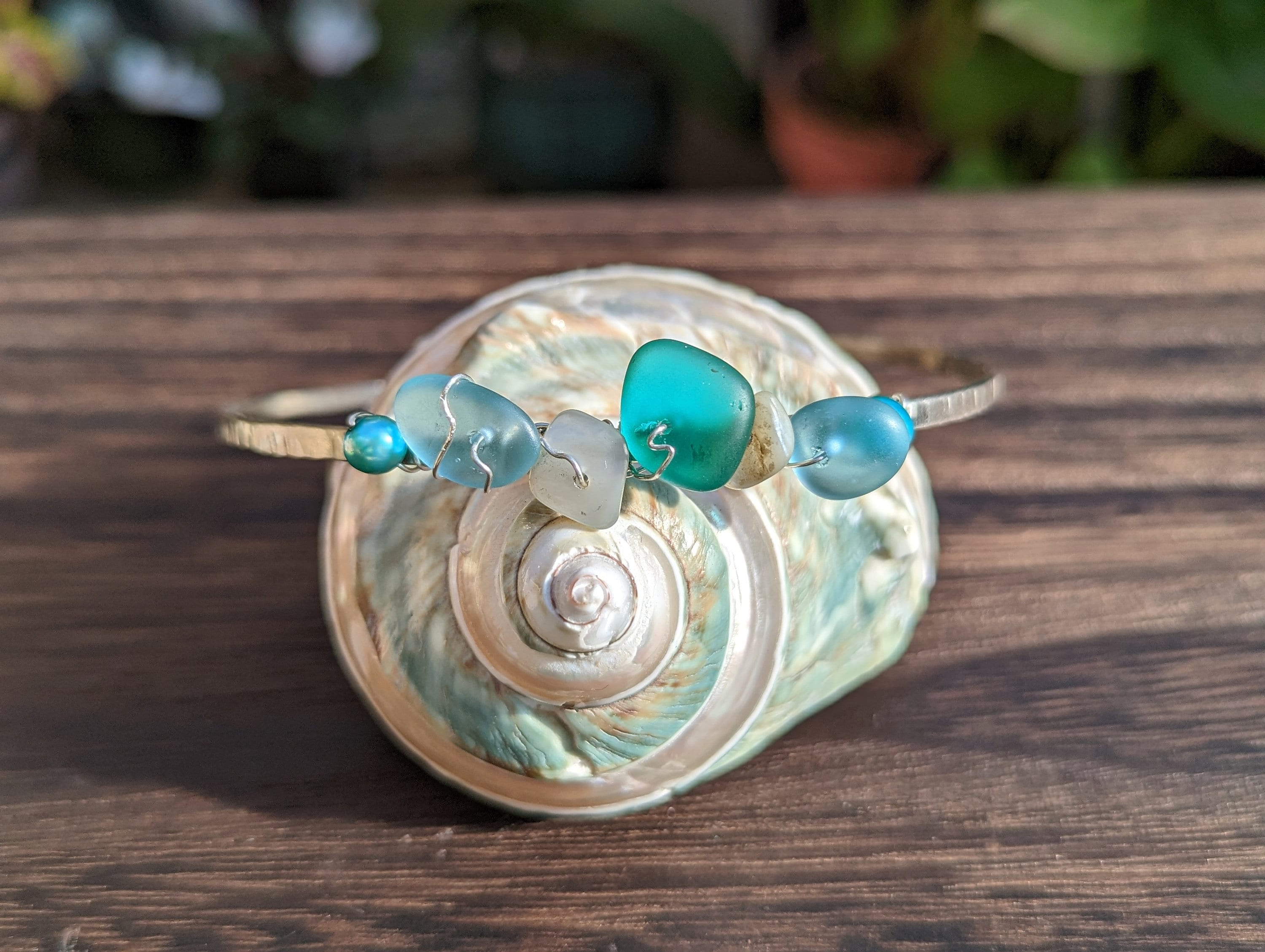 Ikaika Sea Glass Arm Cuff - Mermaid Armband - Handcrafted Fine Jewelry by ShellDance Designs, Kona Hawaii