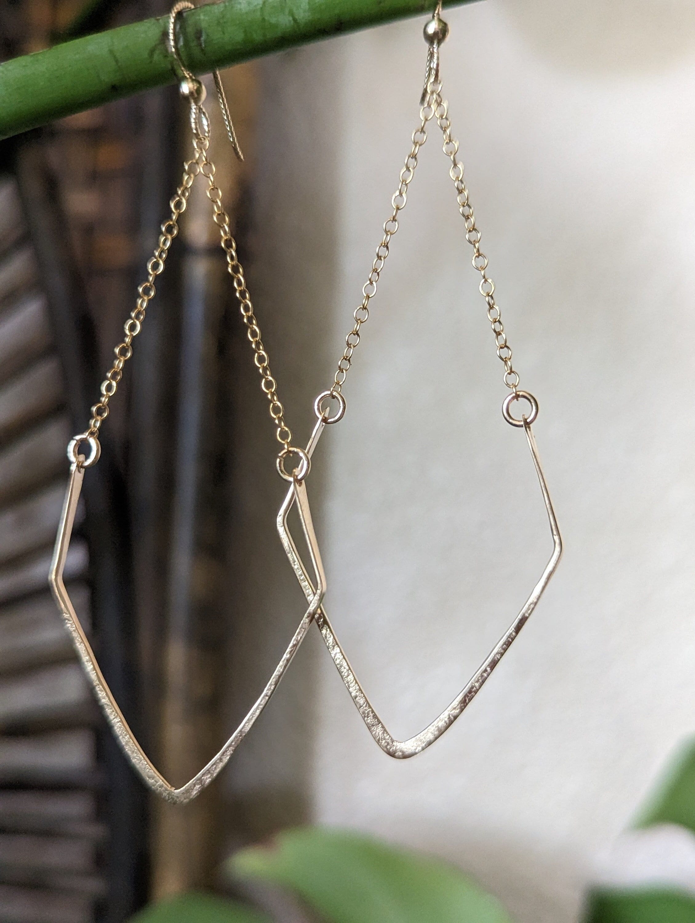 Haleiwa Diamond Dangle Chain Earrings - Handcrafted Fine Jewelry by ShellDance Designs, Kona Hawaii