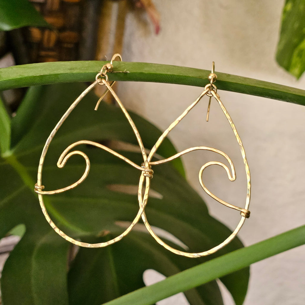 Milo Gold Wave Hoop Earrings - Beach Vibe Gift - Handcrafted Fine Jewelry by ShellDance Designs, Kona Hawaii