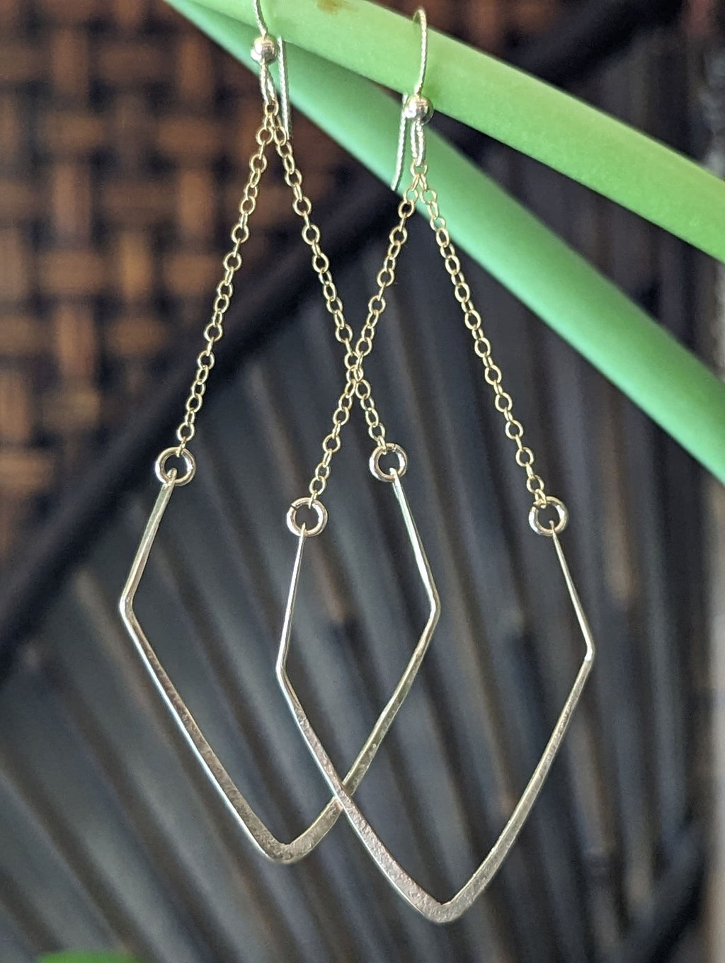Haleiwa Diamond Dangle Chain Earrings - Handcrafted Fine Jewelry by ShellDance Designs, Kona Hawaii