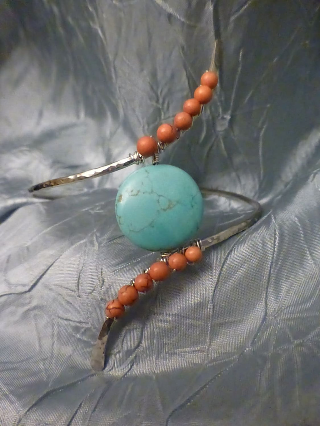 Makai Upper Arm Cuff - Turquoise & Coral Bohemian Body - Handcrafted Fine Jewelry by ShellDance Designs, Kona Hawaii
