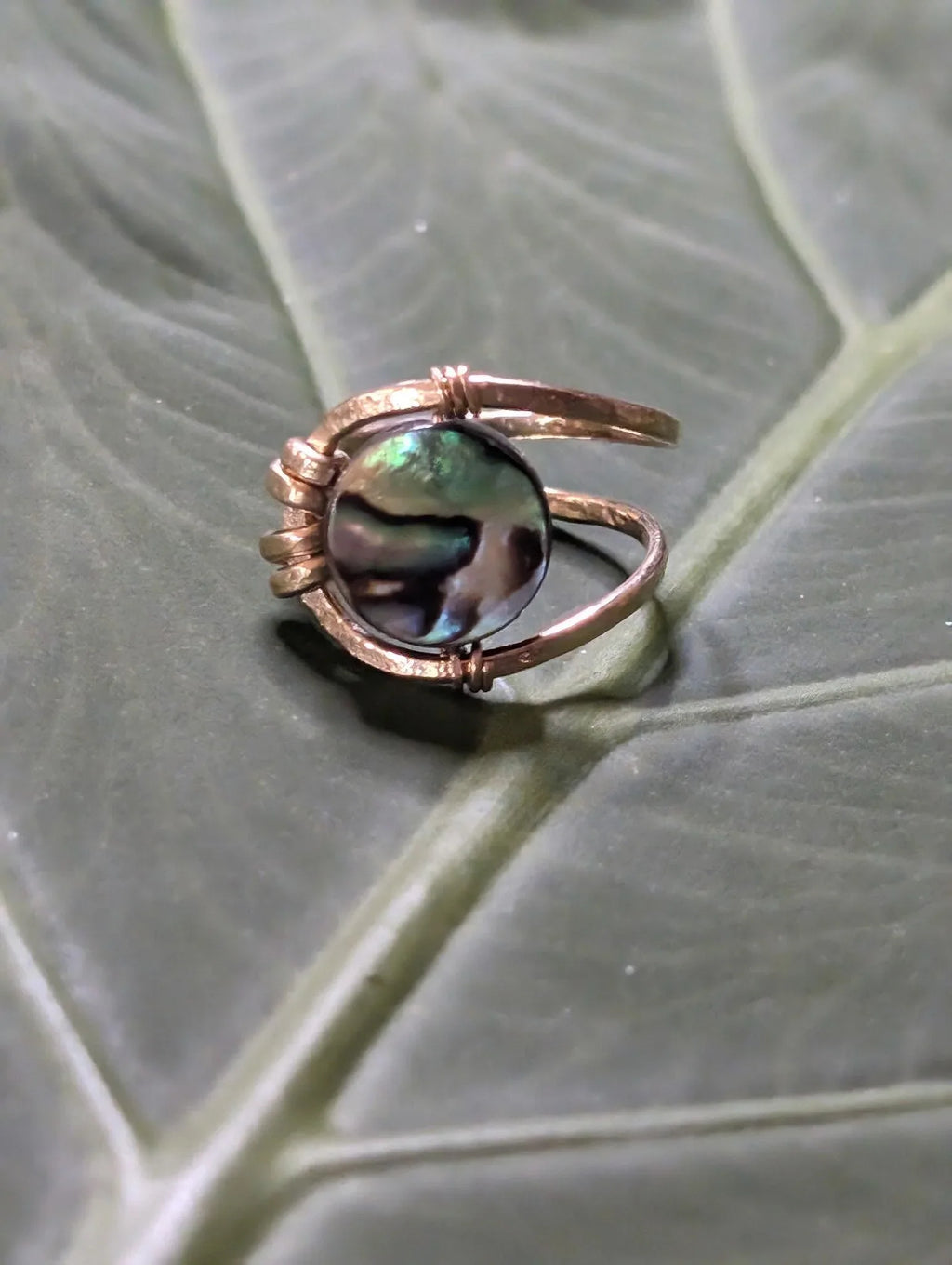 Leilani Wire Wrapped Abalone Shell Ring - Adjustable Ring - Handcrafted Fine Jewelry by ShellDance Designs, Kona Hawaii