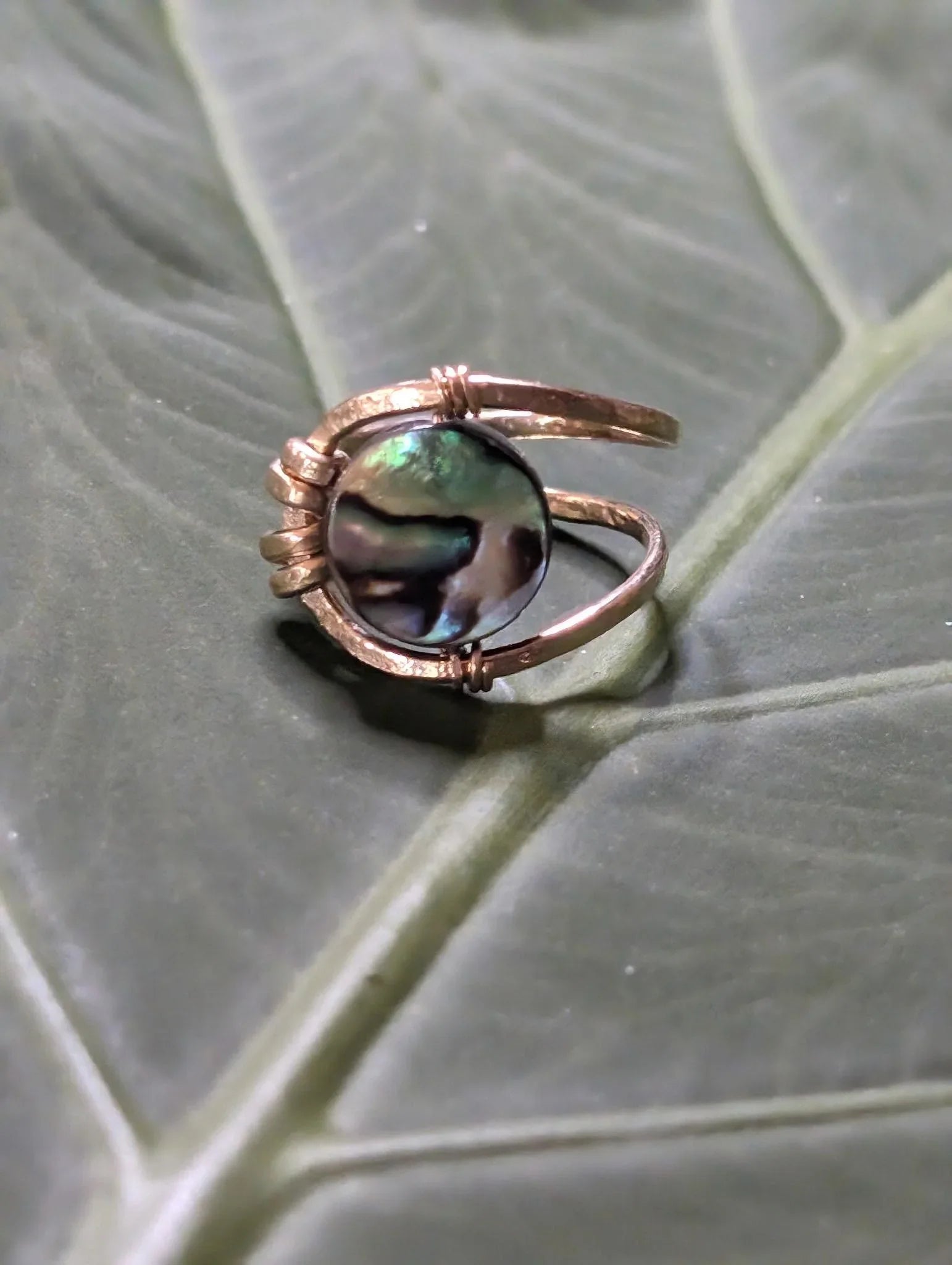 Leilani Wire Wrapped Abalone Shell Ring - Adjustable Ring - Handcrafted Fine Jewelry by ShellDance Designs, Kona Hawaii