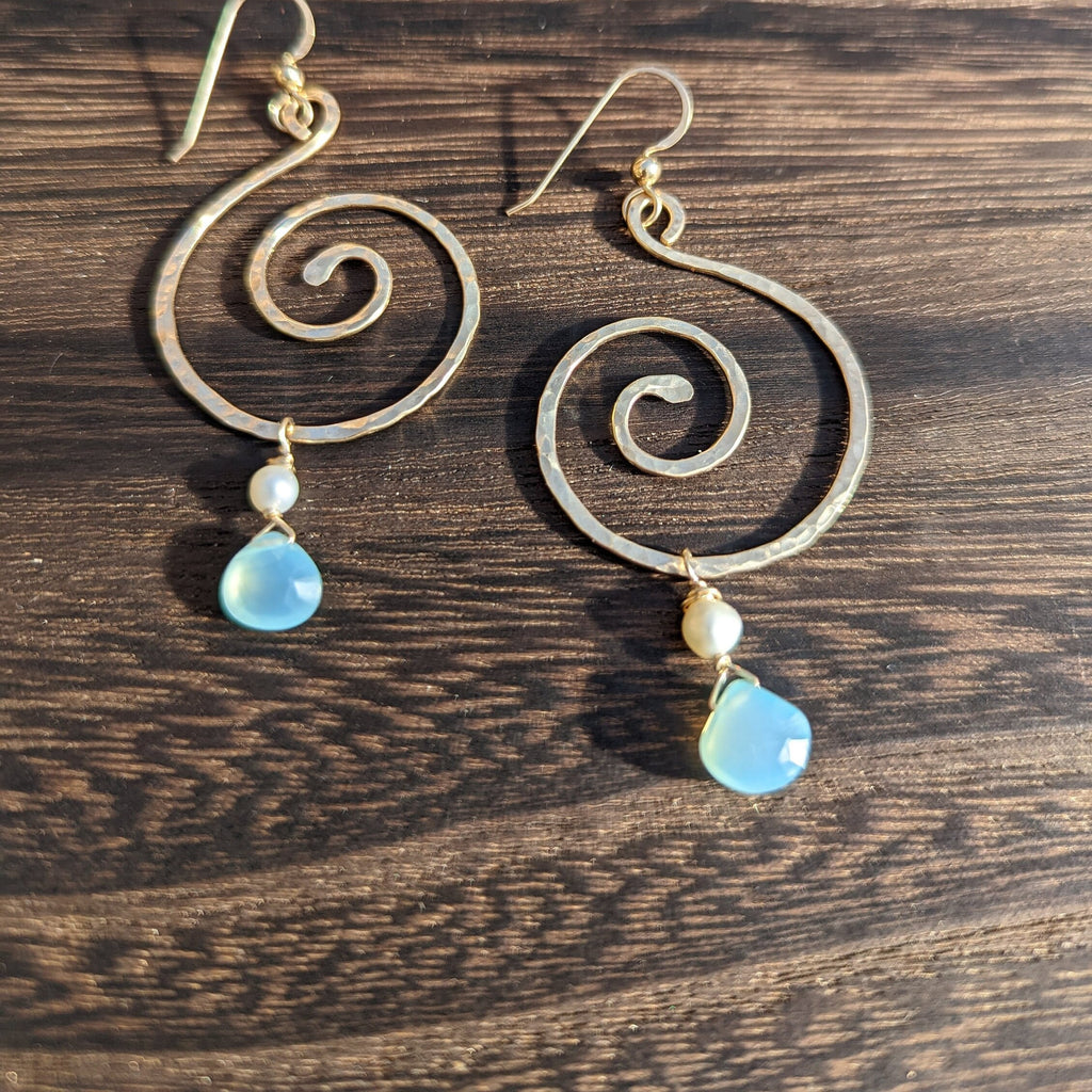 Oliana Koru Earrings - Chalcedony - Handcrafted Fine Jewelry by ShellDance Designs, Kona Hawaii