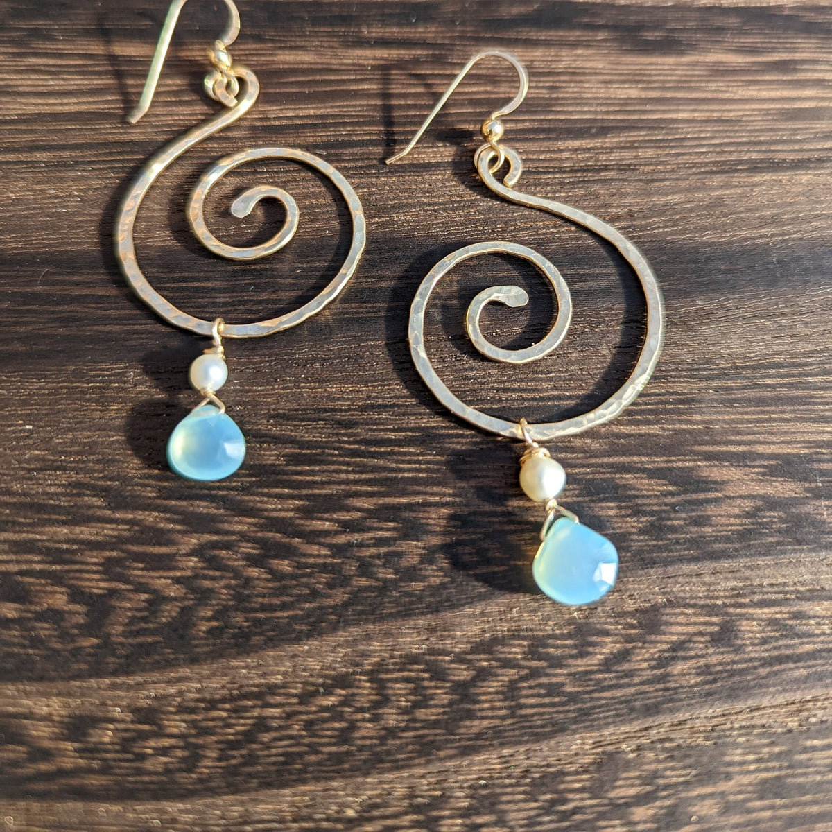 Oliana Koru Earrings - Chalcedony - Handcrafted Fine Jewelry by ShellDance Designs, Kona Hawaii