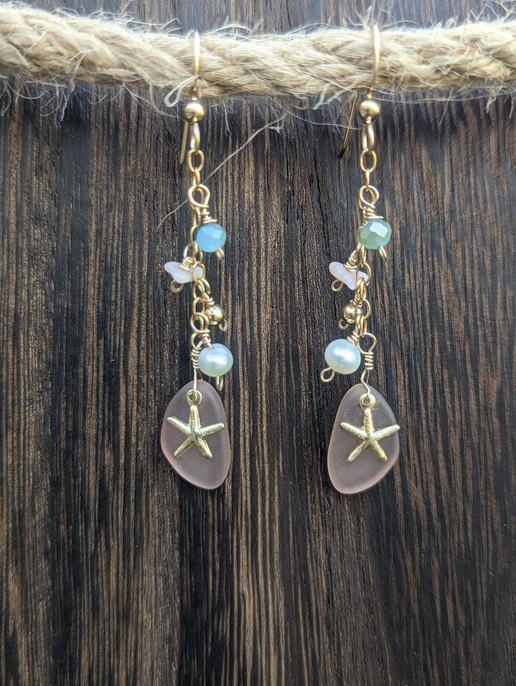 Seaglass Starfish Dangle Earrings - 14k Gold Filled - Handcrafted Fine Jewelry by ShellDance Designs, Kona Hawaii