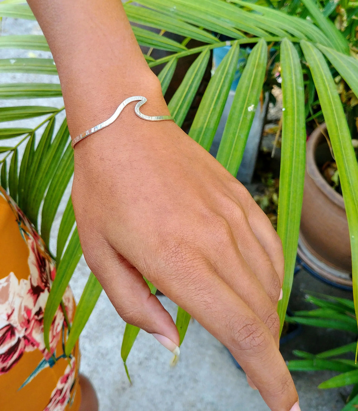 Nalu Dainty Wave Bracelet - Minimalist Metal Cuff - Handcrafted Fine Jewelry by ShellDance Designs, Kona Hawaii