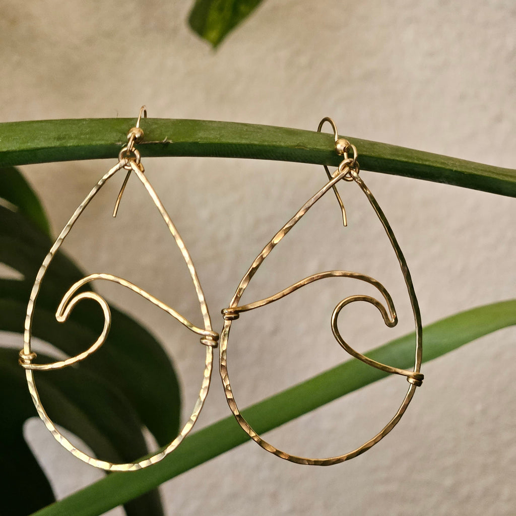Milo Gold Wave Hoop Earrings - Beach Vibe Gift - Handcrafted Fine Jewelry by ShellDance Designs, Kona Hawaii