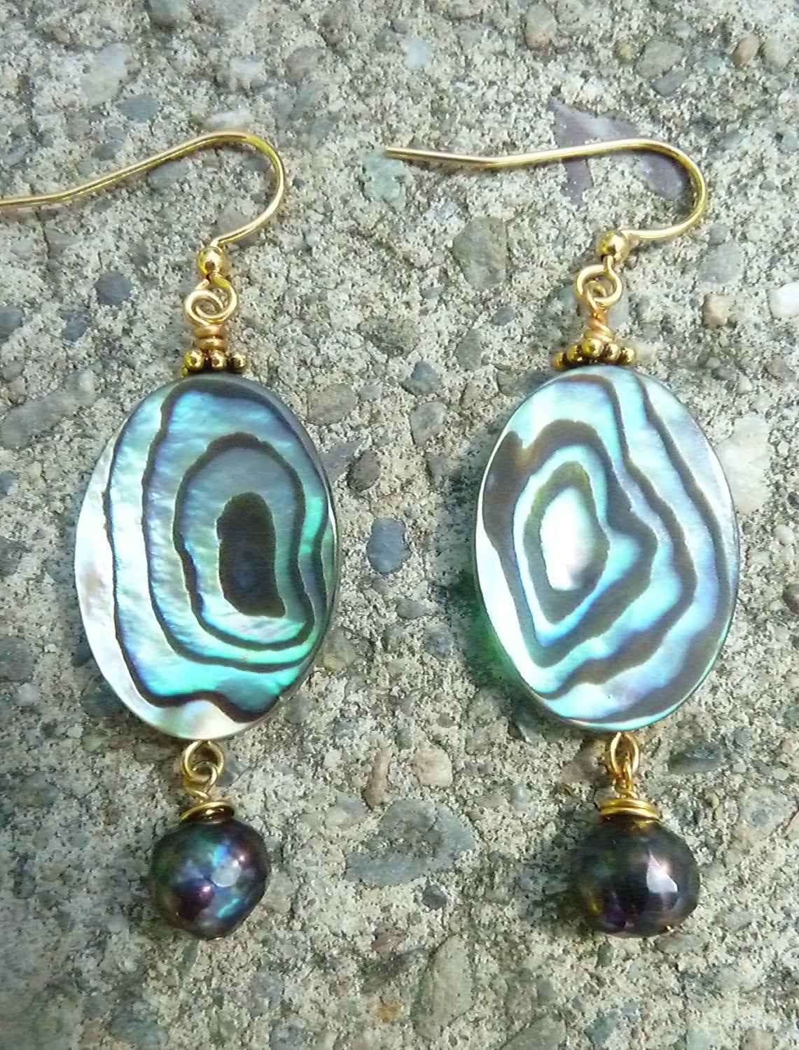 Abalone Shell Earrings - Peacock Pearl Dangles - Handcrafted Fine Jewelry by ShellDance Designs, Kona Hawaii