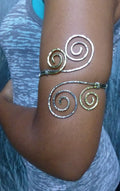 Double Swirl Arm Cuff - Silver & Gold Wire Wrap Bracelet - Handcrafted Fine Jewelry by ShellDance Designs, Kona Hawaii