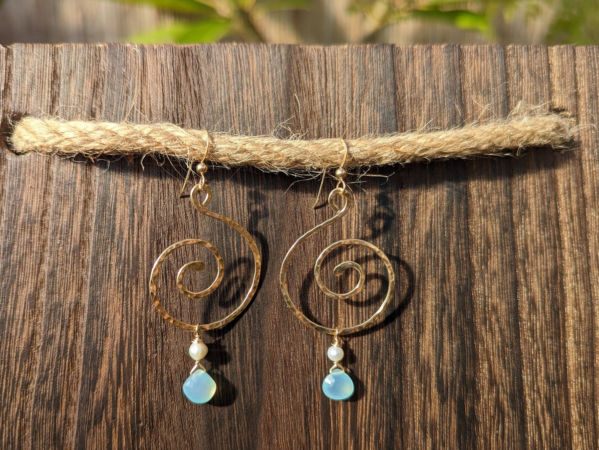 Oliana Koru Earrings - Chalcedony - Handcrafted Fine Jewelry by ShellDance Designs, Kona Hawaii