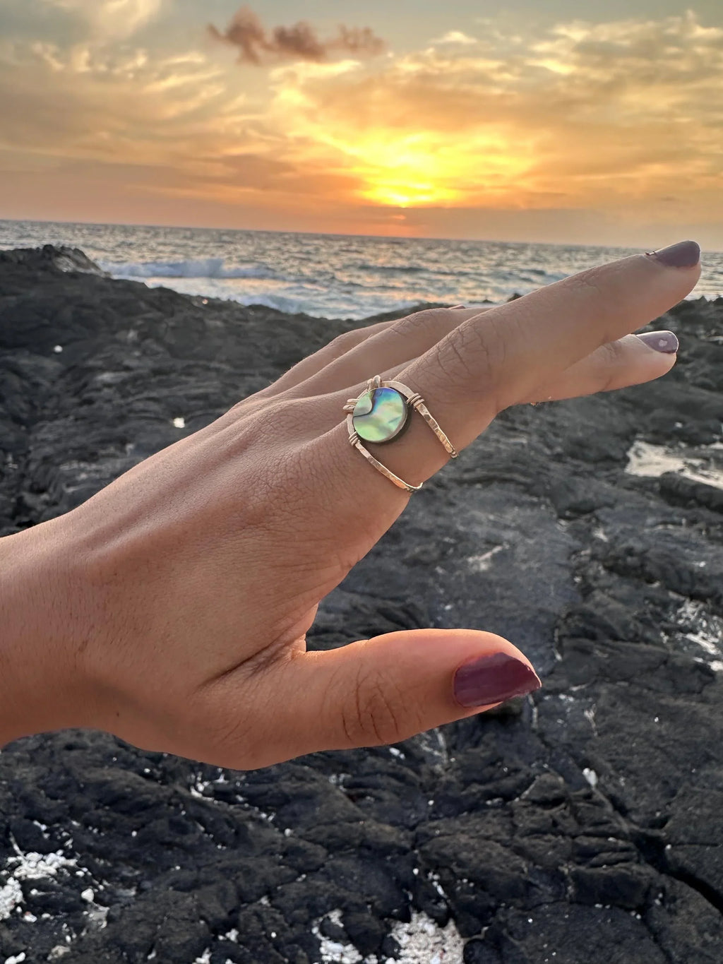 Leilani Wire Wrapped Abalone Shell Ring - Adjustable Ring - Handcrafted Fine Jewelry by ShellDance Designs, Kona Hawaii