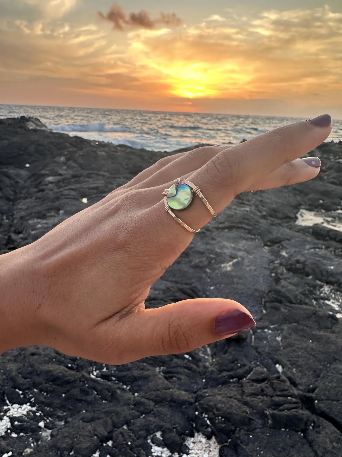 Leilani Wire Wrapped Abalone Shell Ring - Adjustable Ring - Handcrafted Fine Jewelry by ShellDance Designs, Kona Hawaii