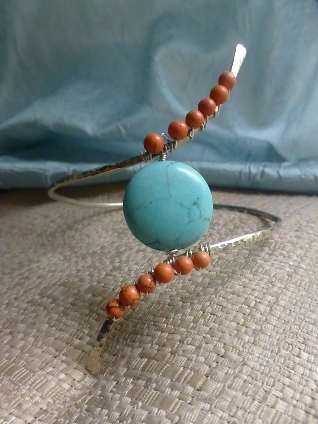 Makai Upper Arm Cuff - Turquoise & Coral Bohemian Body - Handcrafted Fine Jewelry by ShellDance Designs, Kona Hawaii