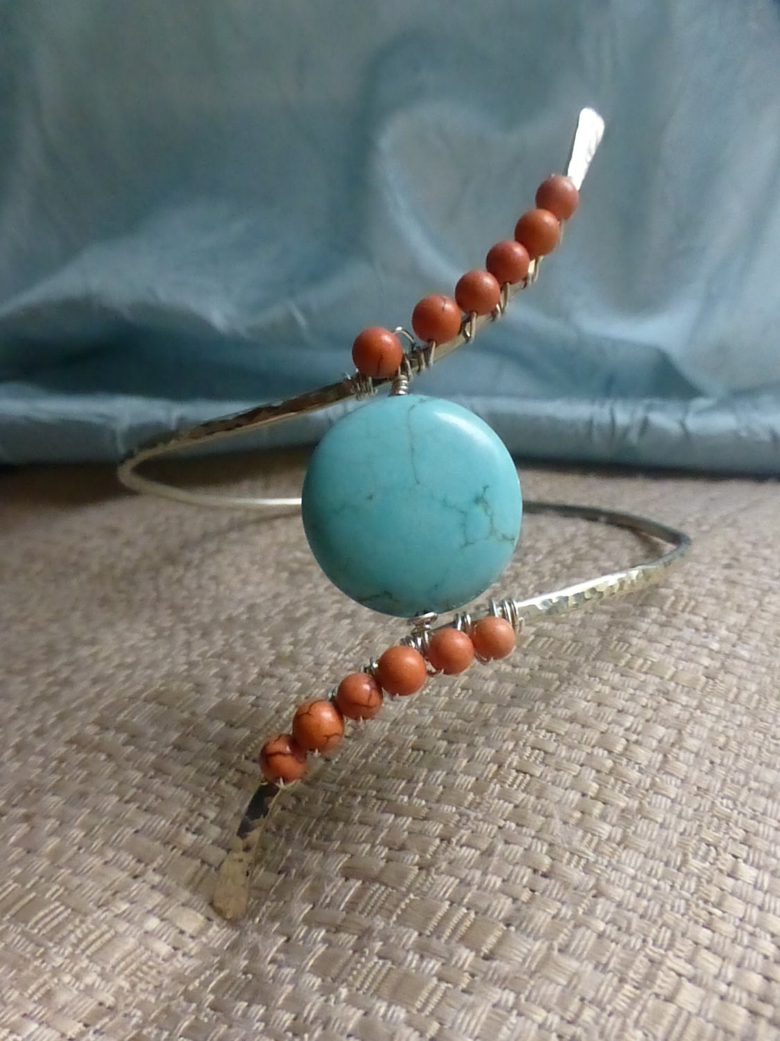 Makai Upper Arm Cuff - Turquoise & Coral Bohemian Body - Handcrafted Fine Jewelry by ShellDance Designs, Kona Hawaii