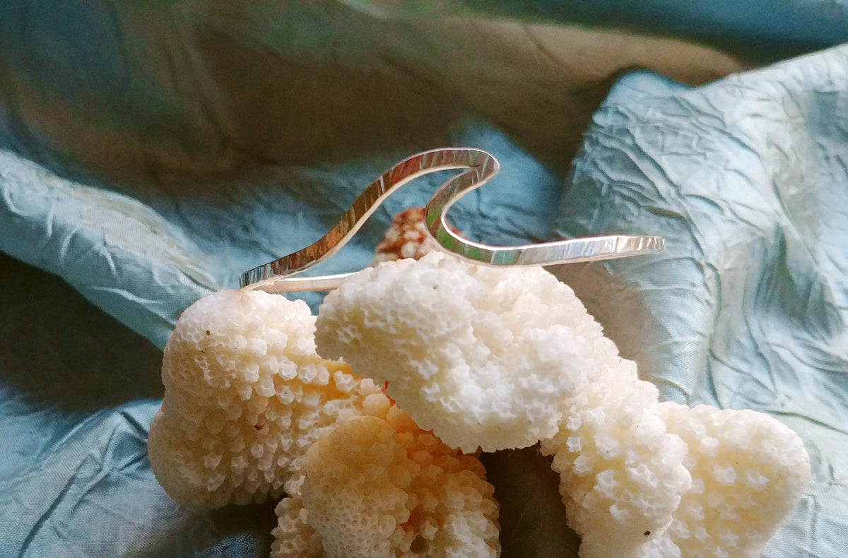 Nalu Dainty Wave Bracelet - Minimalist Metal Cuff - Handcrafted Fine Jewelry by ShellDance Designs, Kona Hawaii