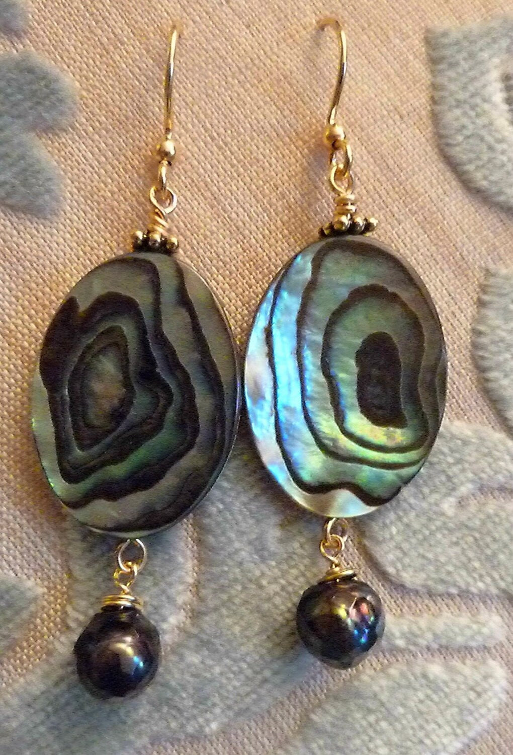 Abalone Shell Earrings - Peacock Pearl Dangles - Handcrafted Fine Jewelry by ShellDance Designs, Kona Hawaii