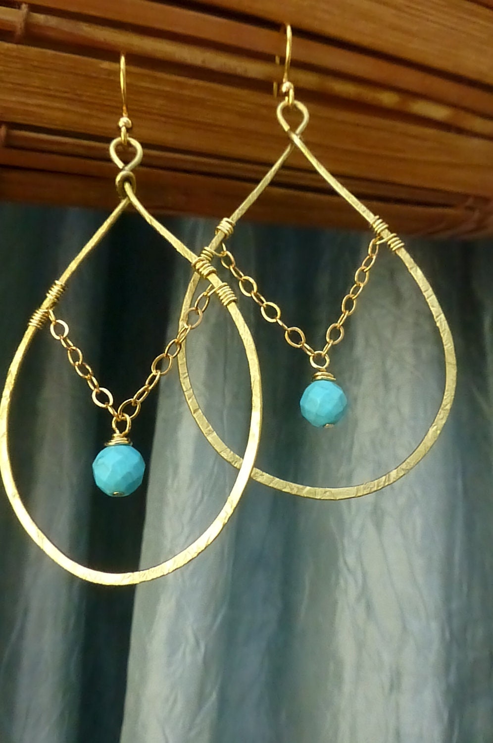 Kaiani Turquoise Drop Hoop Earrings - Handcrafted Fine Jewelry by ShellDance Designs, Kona Hawaii