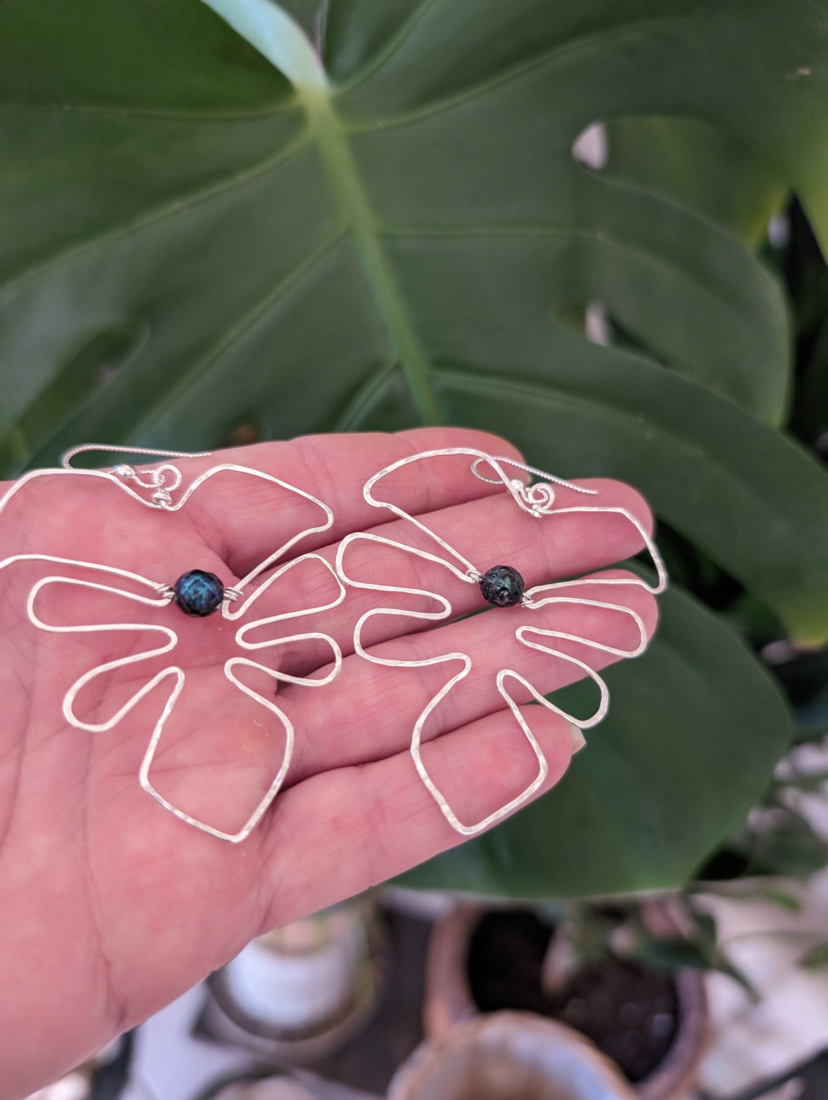 Handmade Monstera Leaf Earrings - 14k Gold - Handcrafted Fine Jewelry by ShellDance Designs, Kona Hawaii