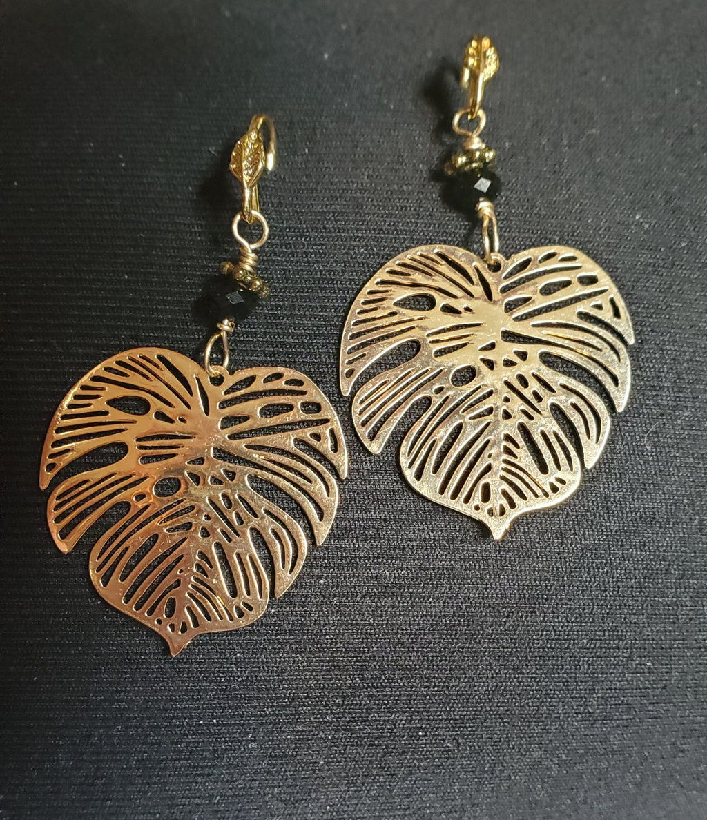 Kona Monstera Leaf Filigree Earrings - Handcrafted Fine Jewelry by ShellDance Designs, Kona Hawaii