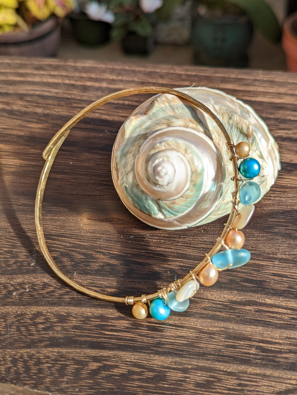 Ikaika Sea Glass Arm Cuff - Mermaid Armband - Handcrafted Fine Jewelry by ShellDance Designs, Kona Hawaii