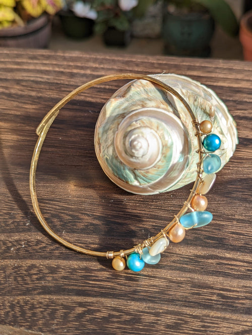 Ikaika Sea Glass Arm Cuff - Mermaid Armband - Handcrafted Fine Jewelry by ShellDance Designs, Kona Hawaii