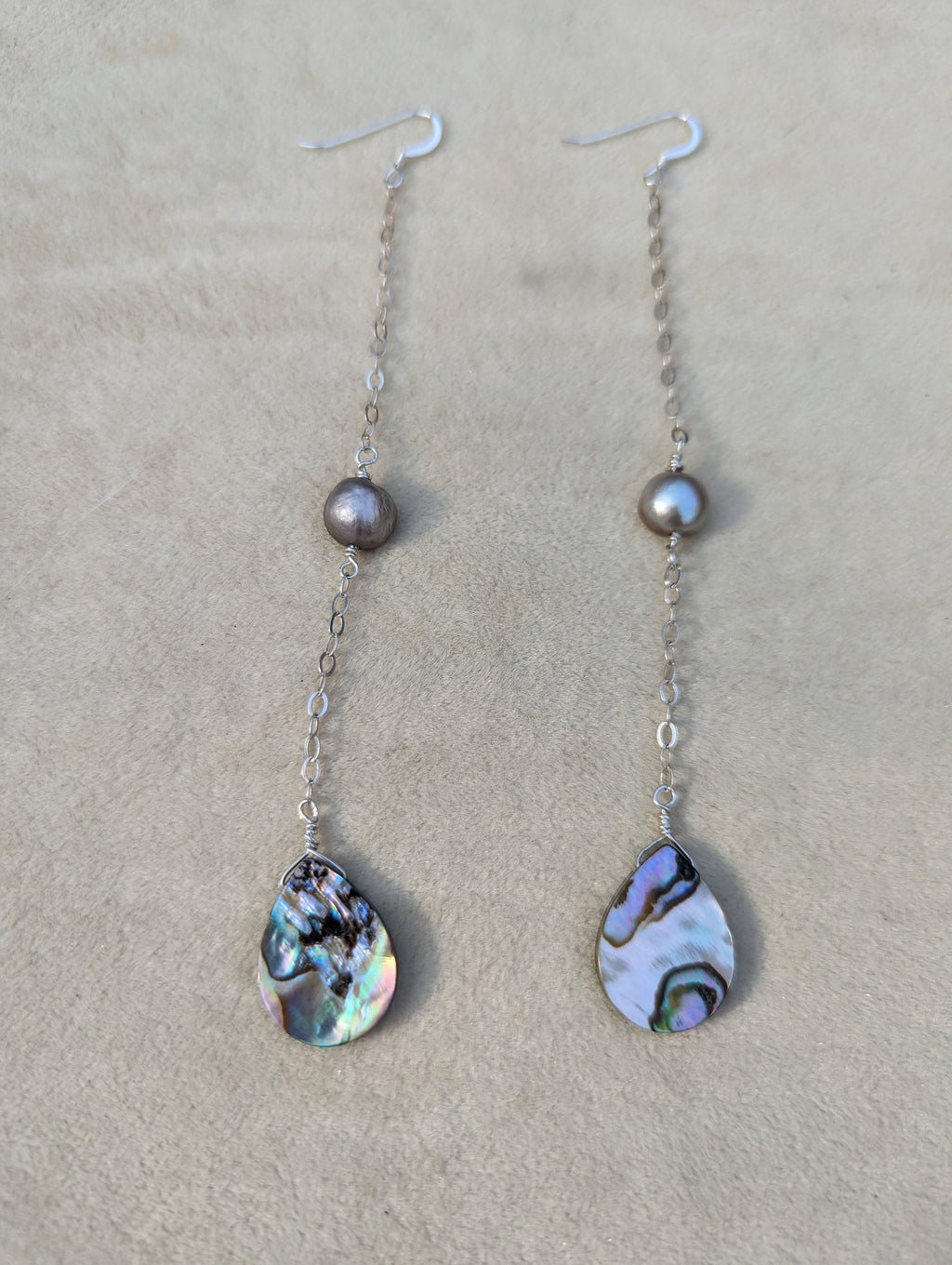 Long Abalone Chain Earrings - Handcrafted Fine Jewelry by ShellDance Designs, Kona Hawaii