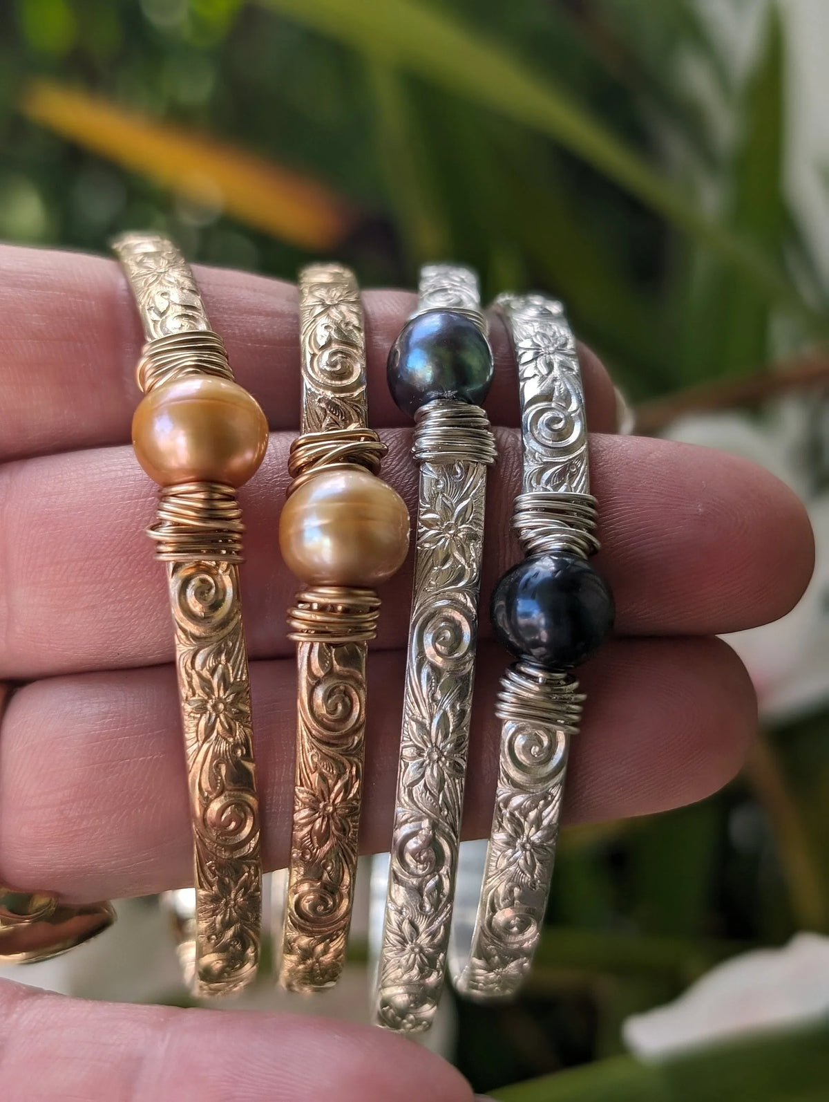 Kaiwi Custom Hawaiian Bangle - 14k Gold Filled Or Sterling Silver - Handcrafted Fine Jewelry by ShellDance Designs, Kona Hawaii