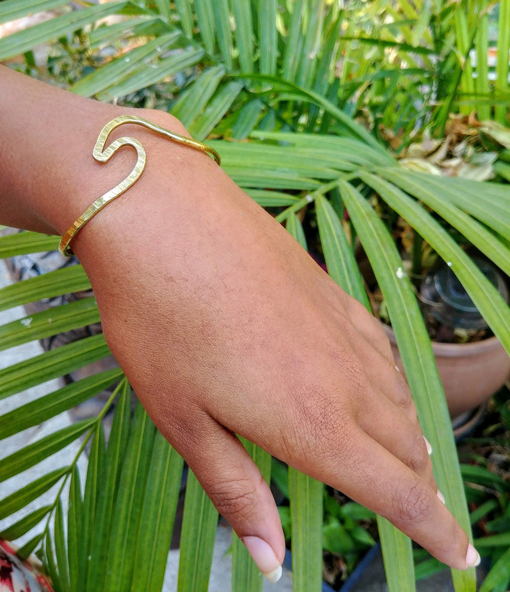 Nalu Dainty Wave Bracelet - Minimalist Metal Cuff - Handcrafted Fine Jewelry by ShellDance Designs, Kona Hawaii
