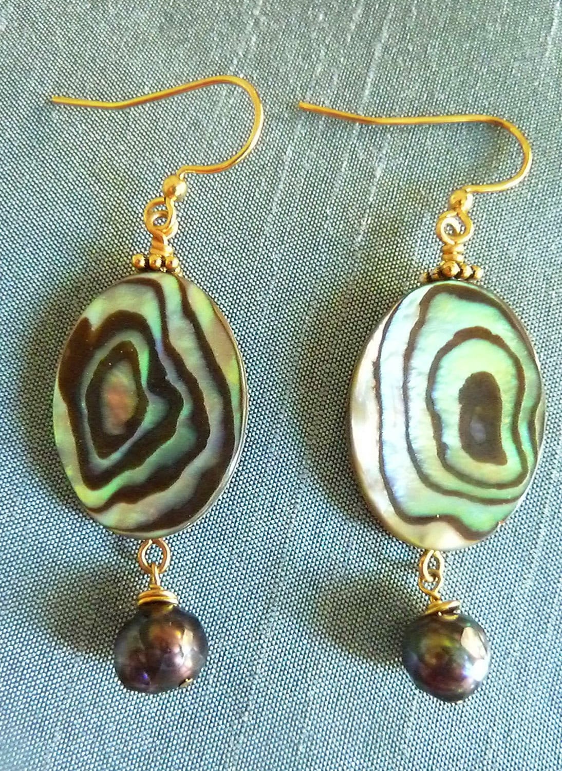 Abalone Shell Earrings - Peacock Pearl Dangles - Handcrafted Fine Jewelry by ShellDance Designs, Kona Hawaii
