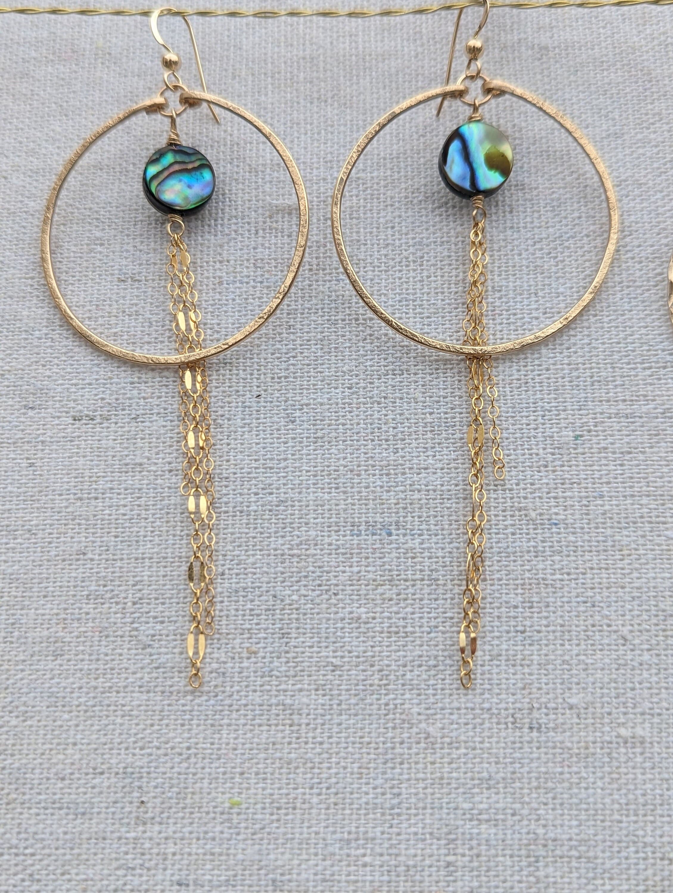 Kai Abalone Chain Hoop Earrings - Handcrafted Fine Jewelry by ShellDance Designs, Kona Hawaii