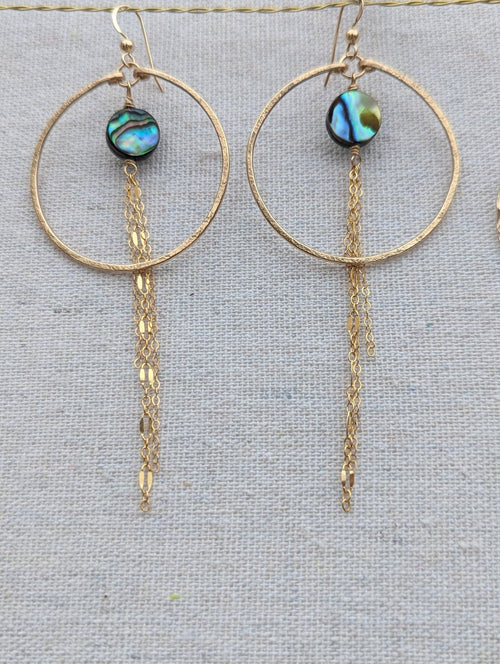 Abalone Chain Hoop Earrings - Handcrafted Fine Jewelry by ShellDance Designs, Kona Hawaii