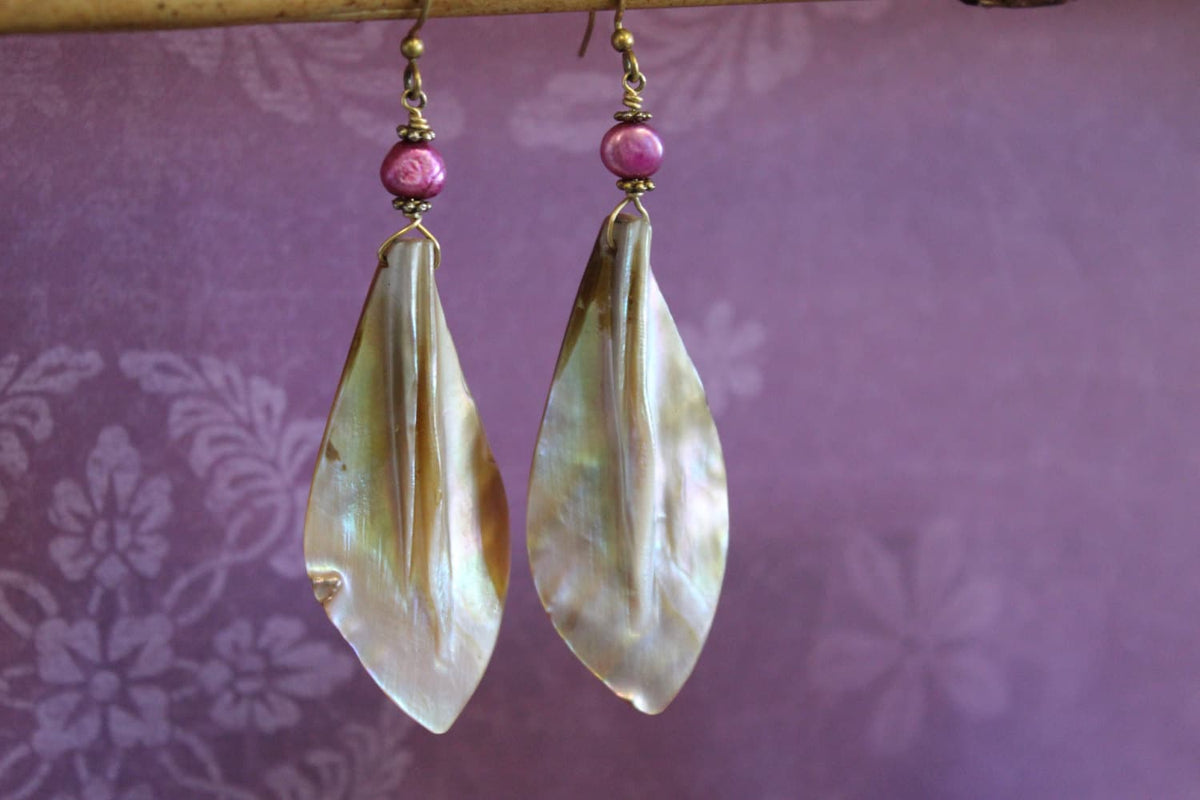 Moana Hawaiian Style Mother Of Pearl Earrings - Sea Shell Earrings - Handcrafted Fine Jewelry by ShellDance Designs, Kona Hawaii