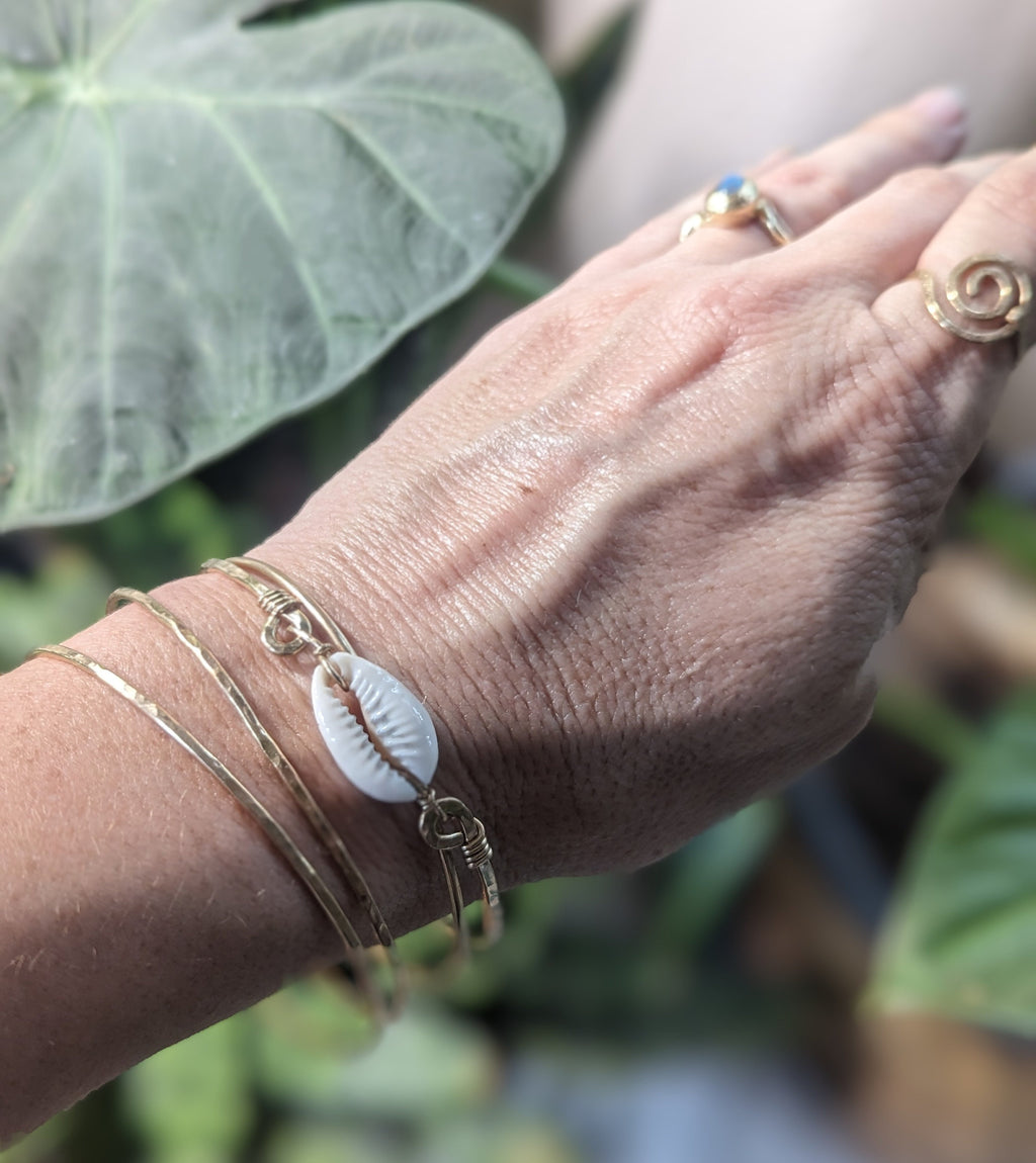Nalu Cowrie Beach Bangle - Pick Your Size - Handcrafted Fine Jewelry by ShellDance Designs, Kona Hawaii