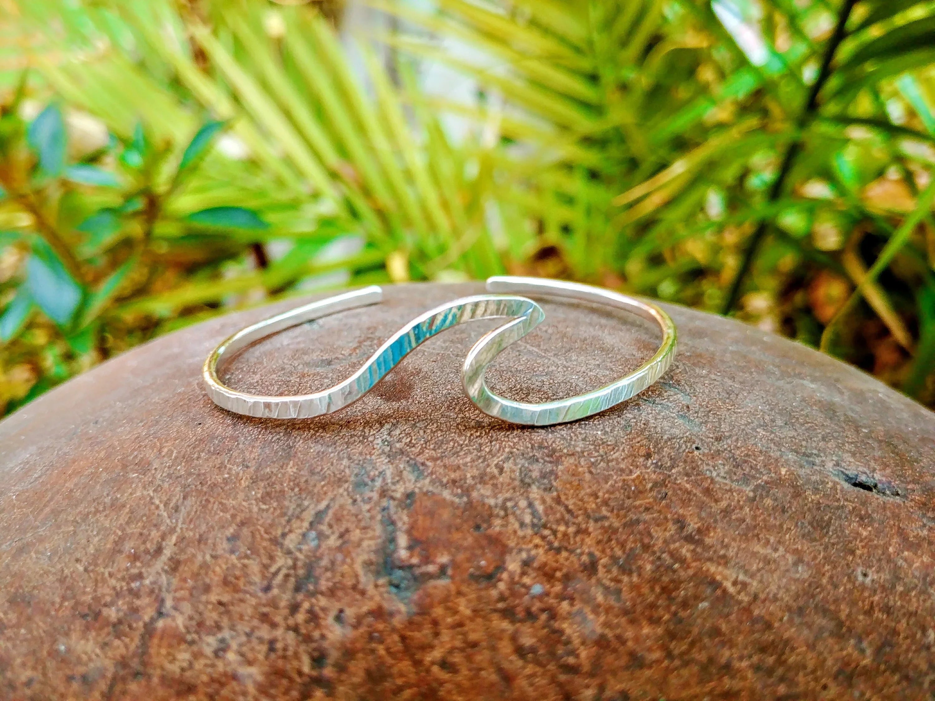 Nalu Dainty Wave Bracelet - Minimalist Metal Cuff - Handcrafted Fine Jewelry by ShellDance Designs, Kona Hawaii