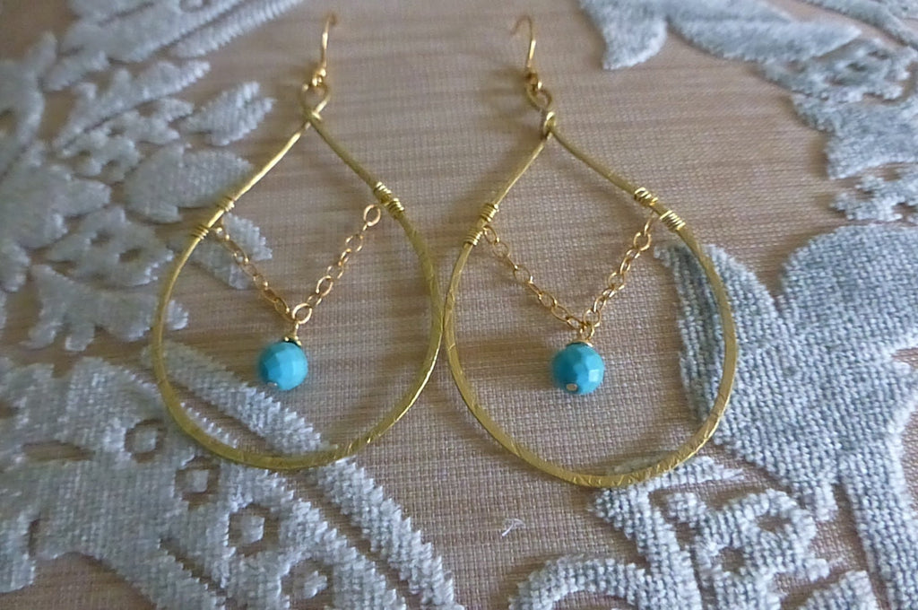 Kaiani Turquoise Drop Hoop Earrings - Handcrafted Fine Jewelry by ShellDance Designs, Kona Hawaii