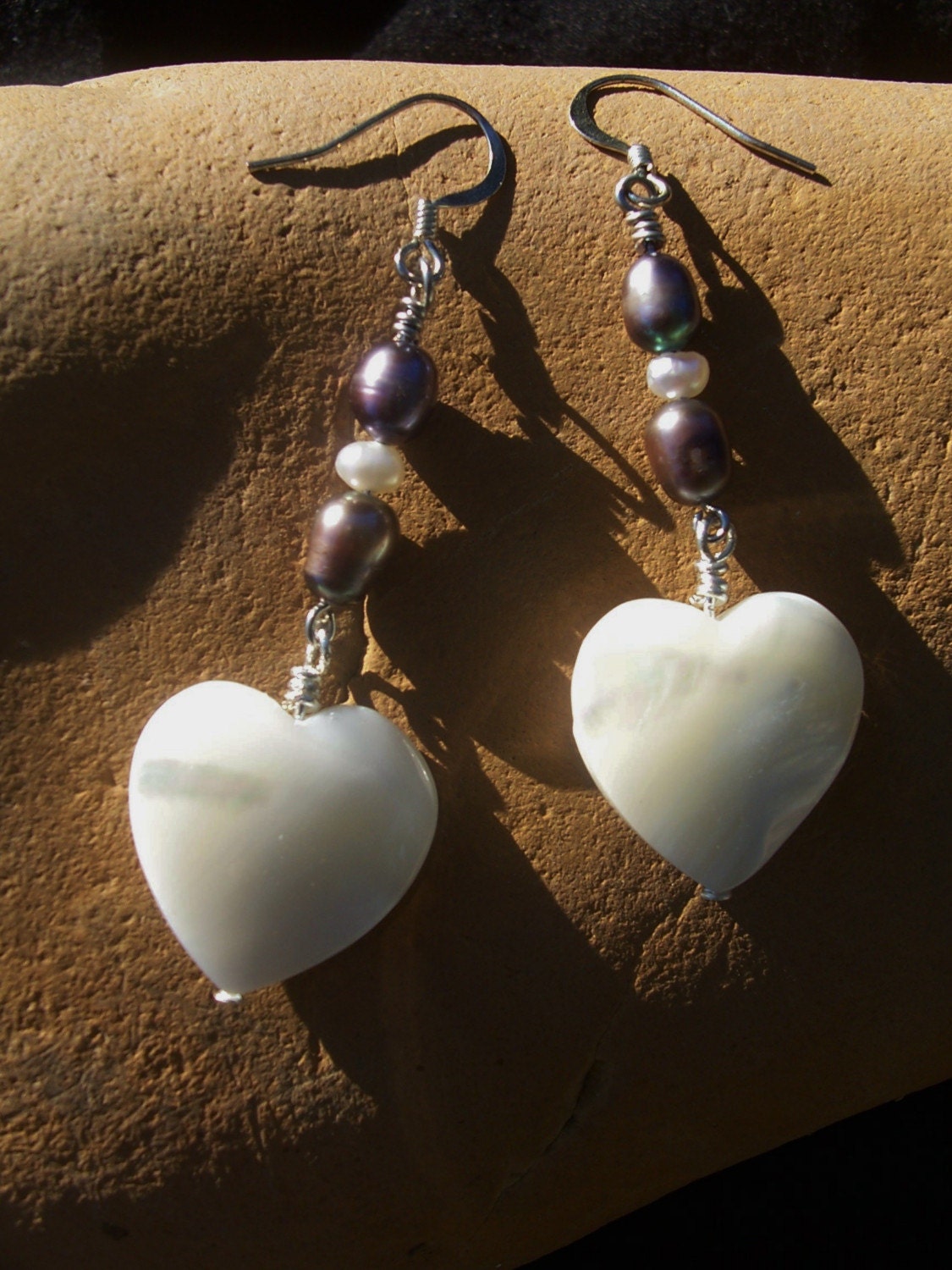 Heart Mother of Pearl Drop Earrings