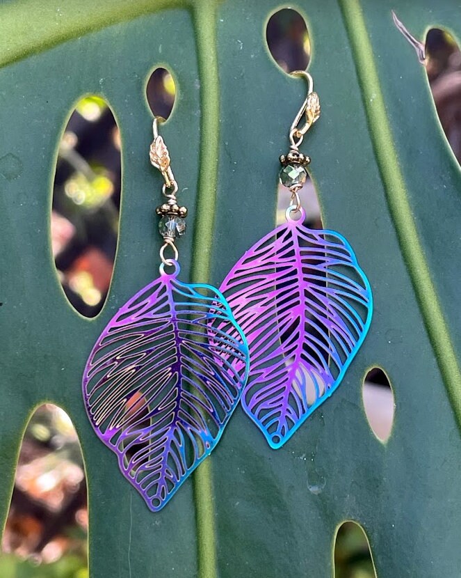 Rainbow Leaf Filigree Earrings