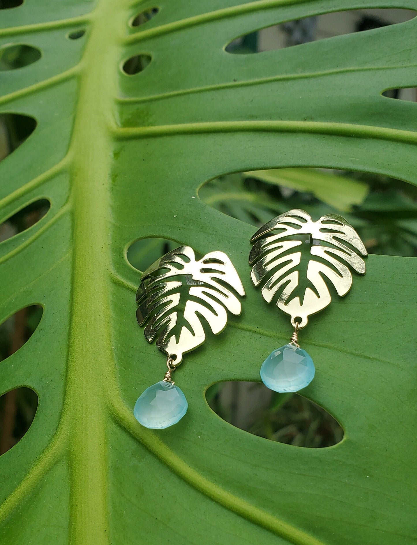 Monstera Leaf Filigree Post Earrings