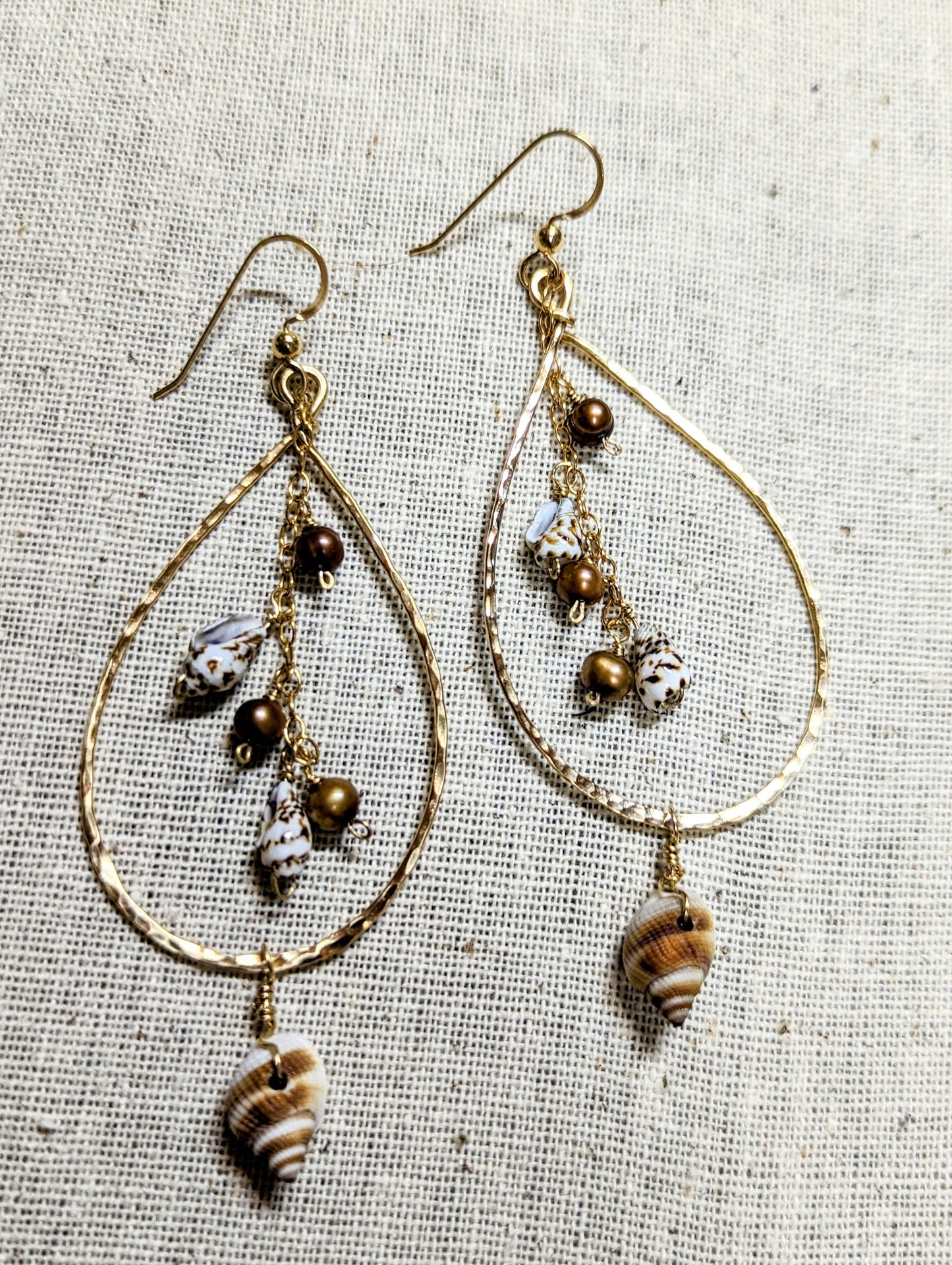 Beachy Seashell Teardrop Hoop Earrings