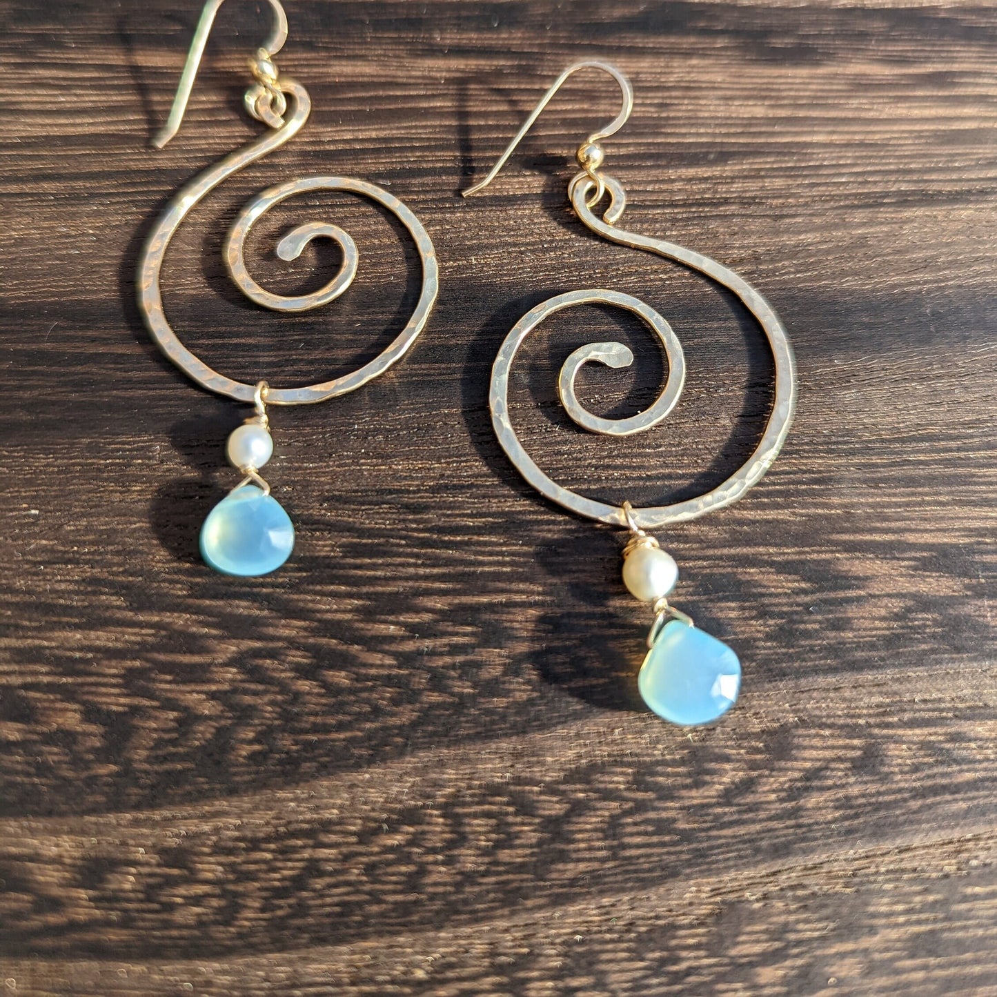 Mermaid Swirls * Koru Symbol * Chalcedony, Freshwater Pearls, Sterling Silver or 14k Gold Filled