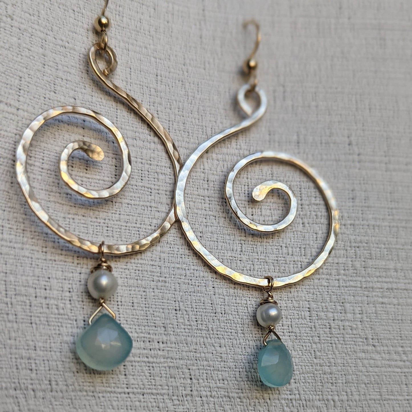 Mermaid Swirls * Koru Symbol * Chalcedony, Freshwater Pearls, Sterling Silver or 14k Gold Filled