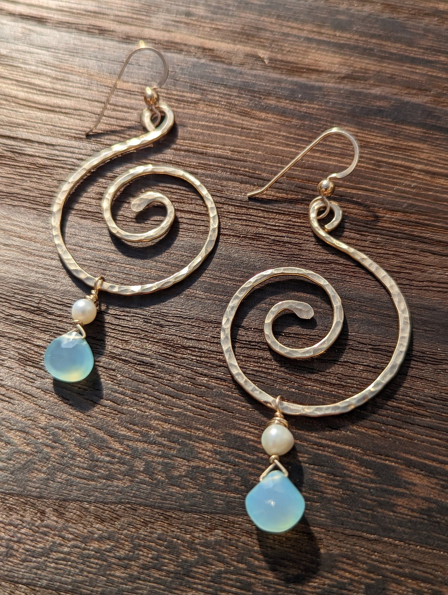 Mermaid Swirls * Koru Symbol * Chalcedony, Freshwater Pearls, Sterling Silver or 14k Gold Filled