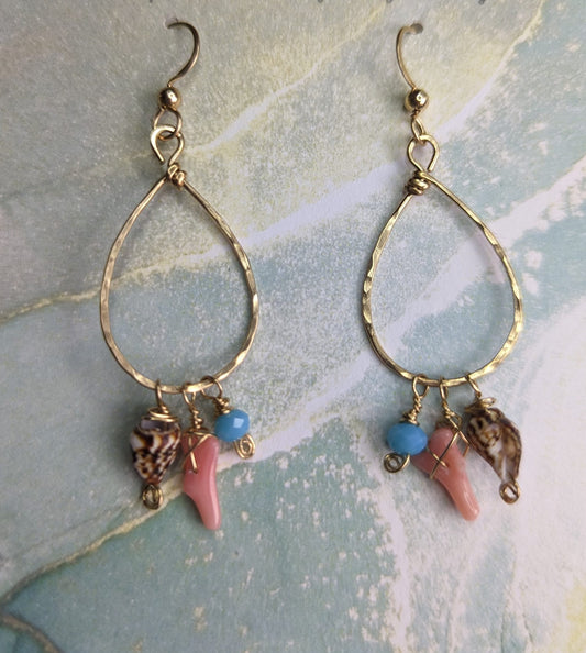 Tropical Coral Earrings * Coral Seashell Earrings