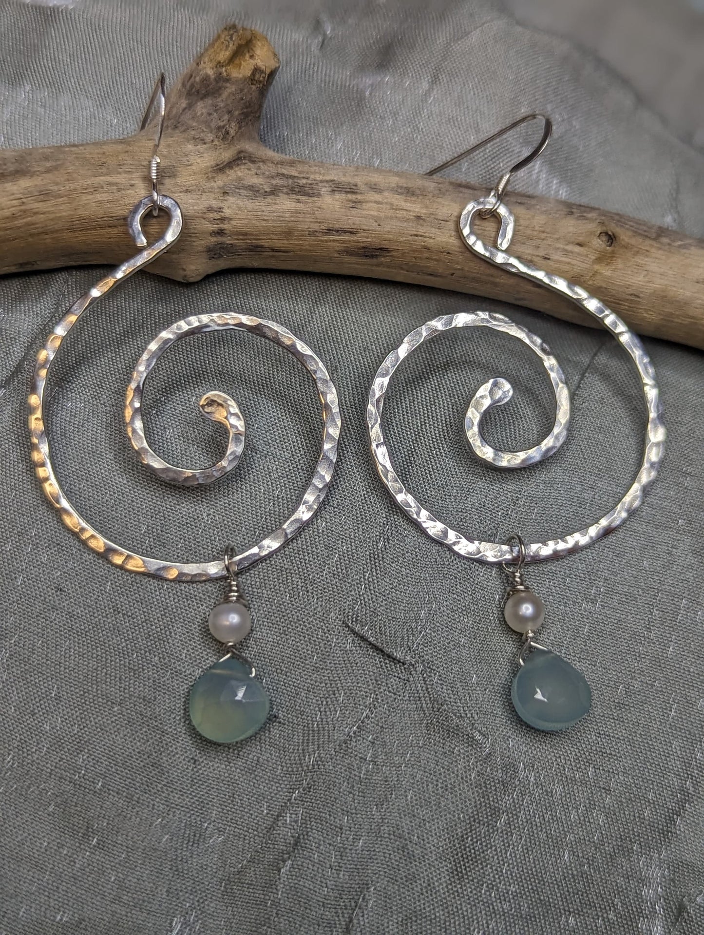 Mermaid Swirls * Koru Symbol * Chalcedony, Freshwater Pearls, Sterling Silver or 14k Gold Filled