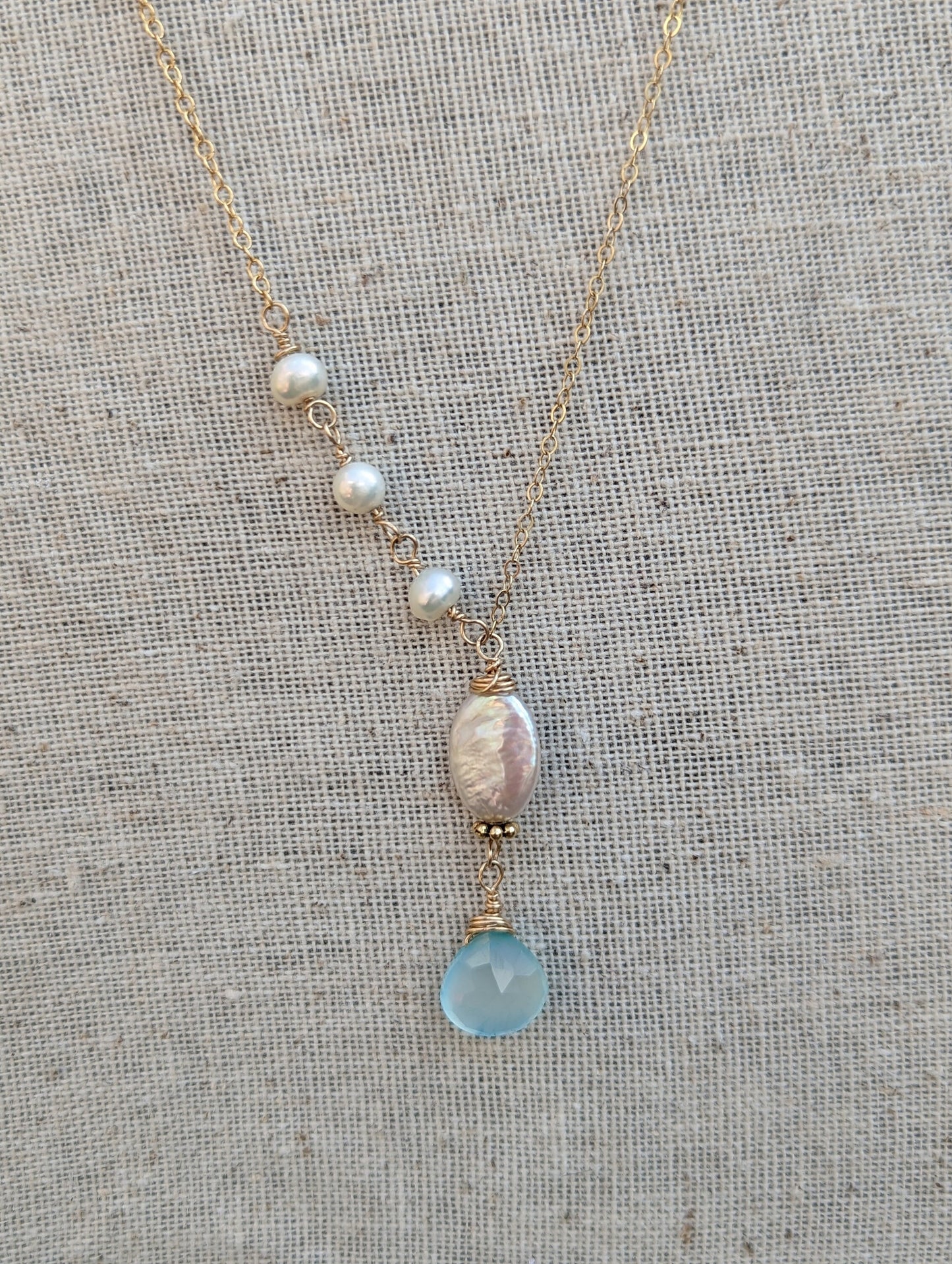 Chalcedony & Mother of Pearl Necklace and Earring Set in Sterling Silver or 14k Gold Filled