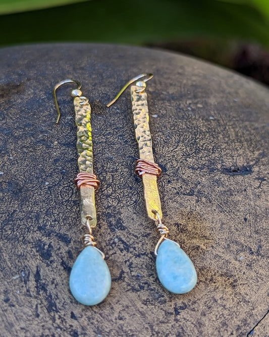 Amazonite Teardrop Bar Earrings