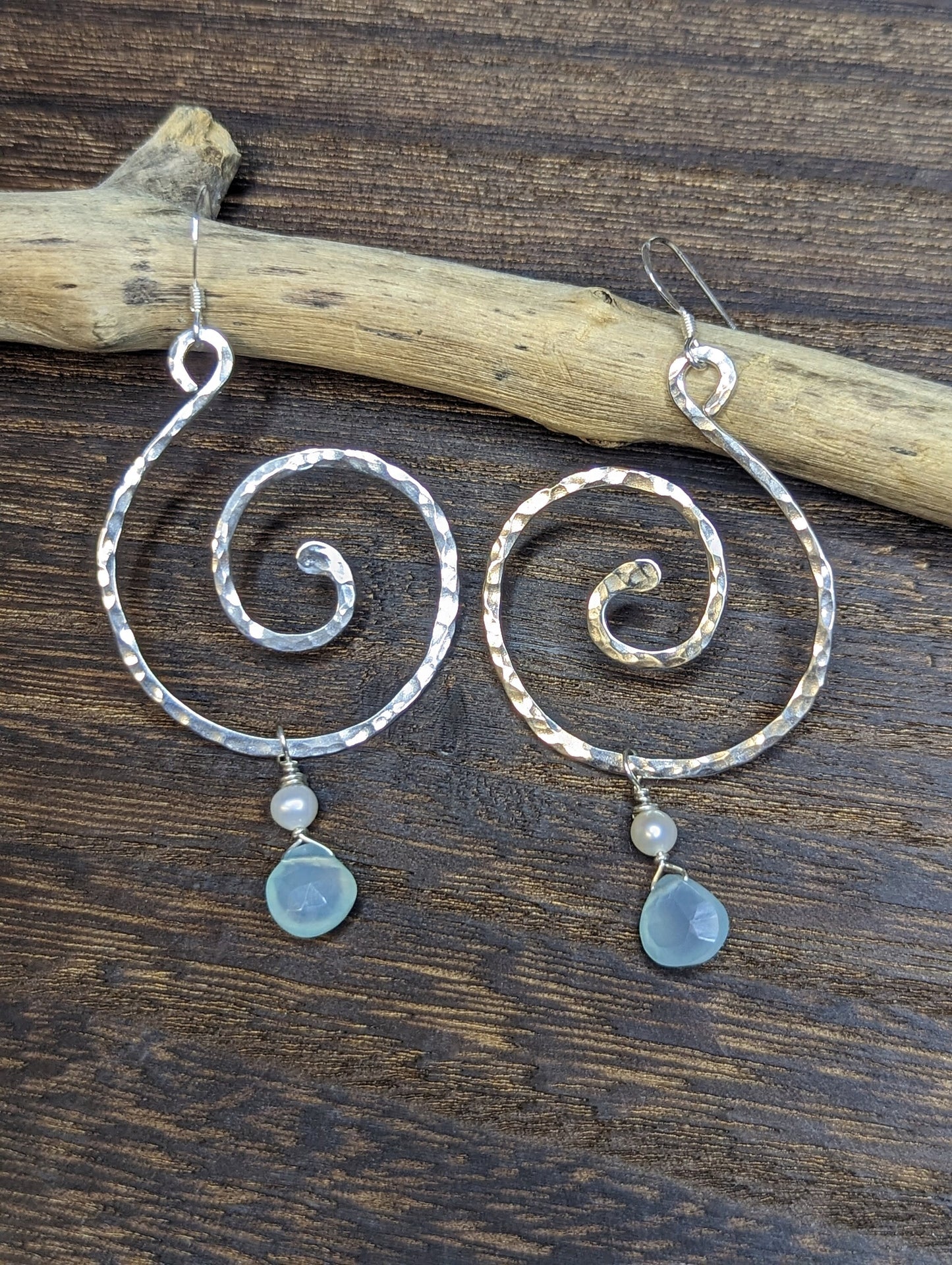 Mermaid Swirls * Koru Symbol * Chalcedony, Freshwater Pearls, Sterling Silver or 14k Gold Filled