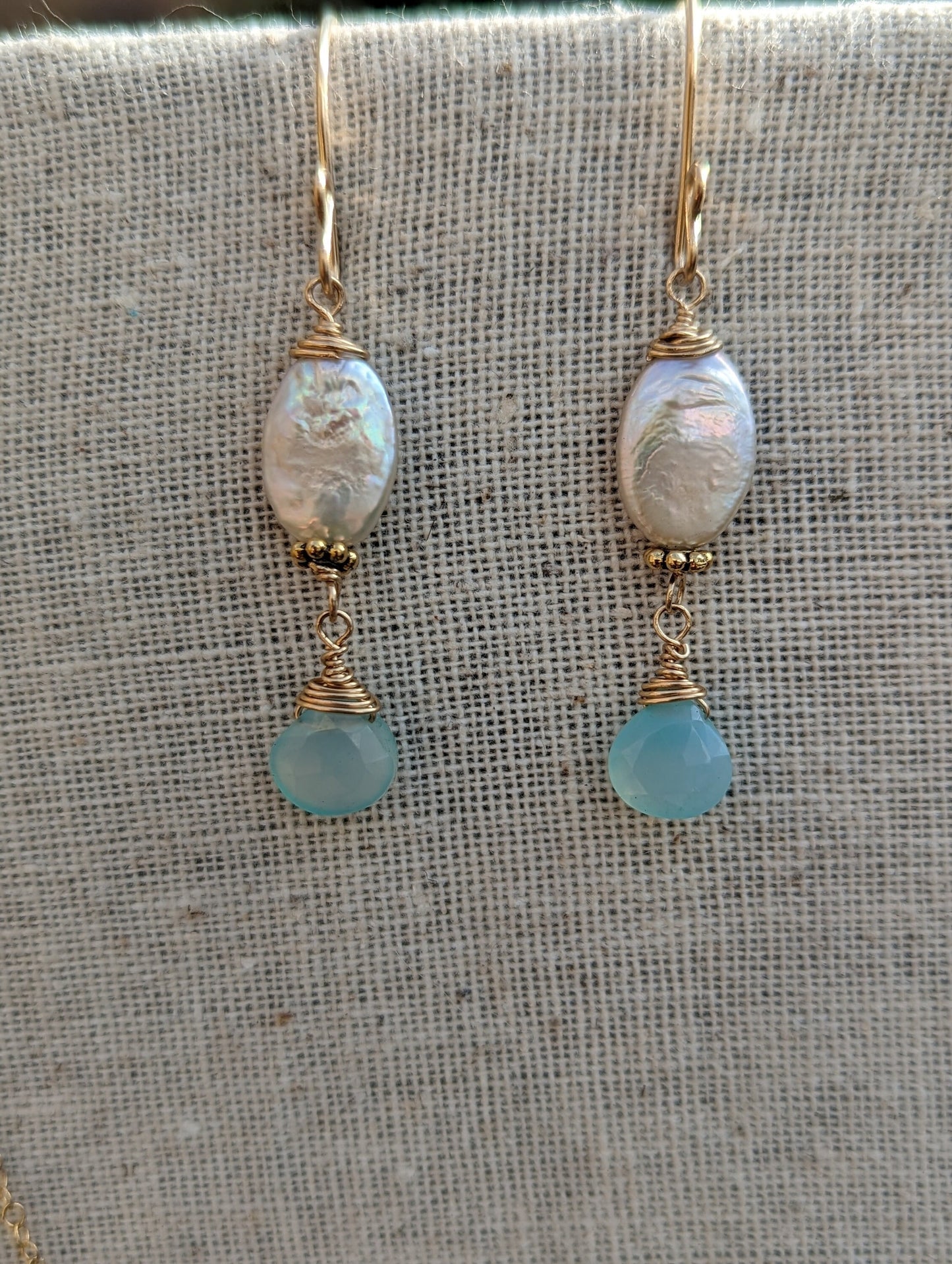 Chalcedony & Mother of Pearl Necklace and Earring Set in Sterling Silver or 14k Gold Filled